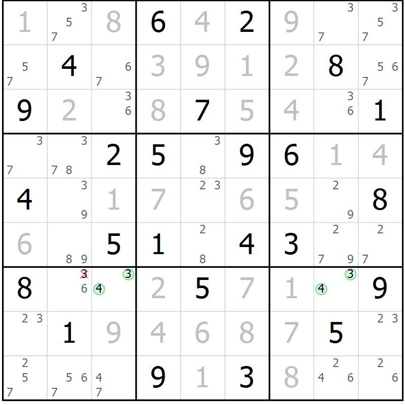 Position des candidats pour la solution de la Gr 59 page 62 du magazine de sudoku Maestro n° 100