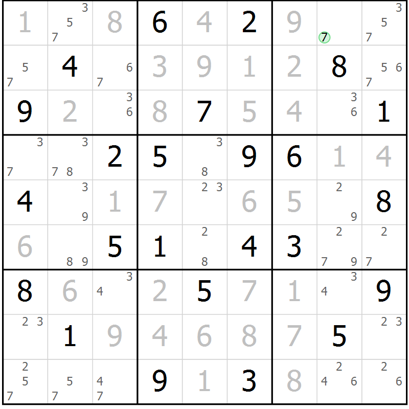 Position des candidats pour la solution de la Gr 59 page 62 du magazine de sudoku Maestro n° 100