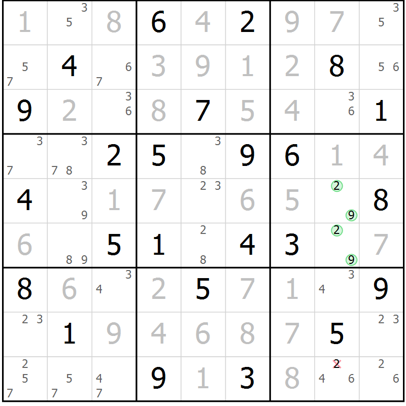 Position des candidats pour la solution de la Gr 59 page 62 du magazine de sudoku Maestro n° 100