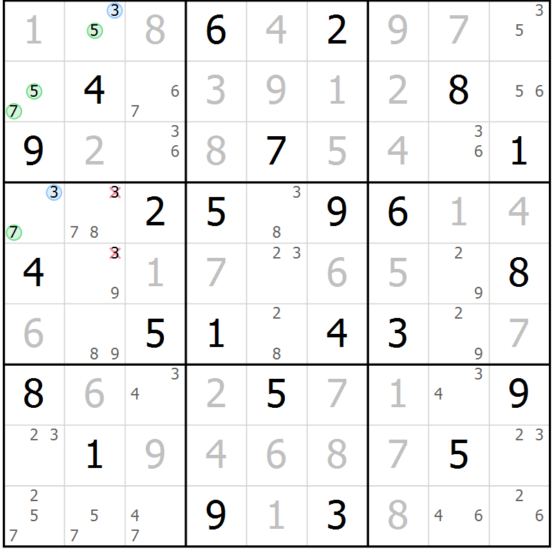 Position des candidats pour la solution de la Gr 59 page 62 du magazine de sudoku Maestro n° 100