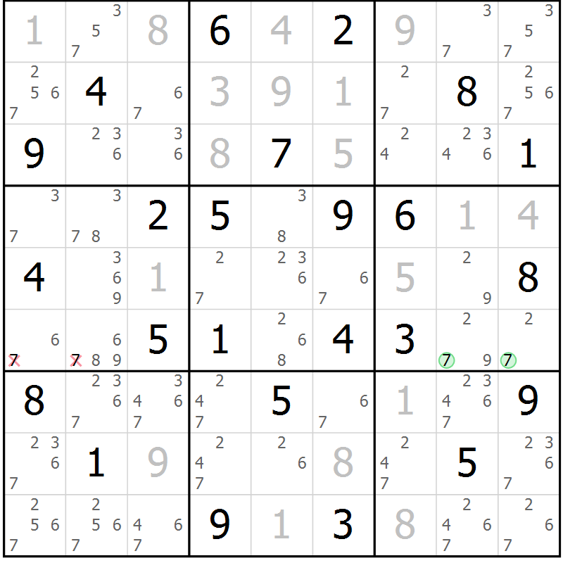 Position des candidats pour la solution de la Gr 59 page 62 du magazine de sudoku Maestro n° 100