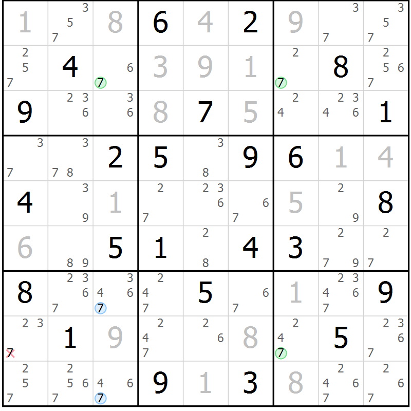 Position des candidats pour la solution de la Gr 59 page 62 du magazine de sudoku Maestro n° 100