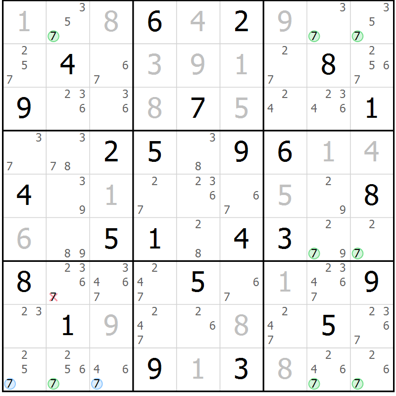 Position des candidats pour la solution de la Gr 59 page 62 du magazine de sudoku Maestro n° 100