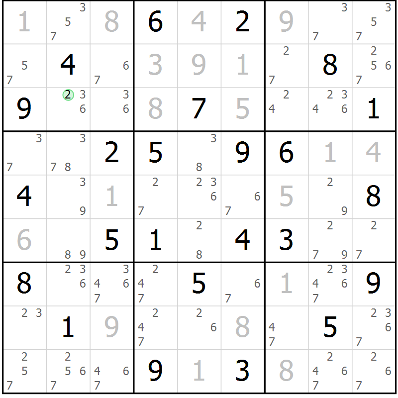 Position des candidats pour la solution de la Gr 59 page 62 du magazine de sudoku Maestro n° 100