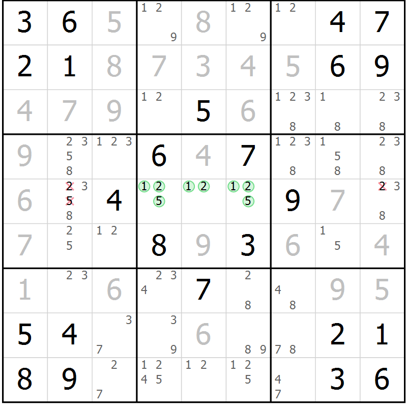 Position des candidats pour la solution de la Gr 6 page 9 du magazine de sudoku Maestro n° 100