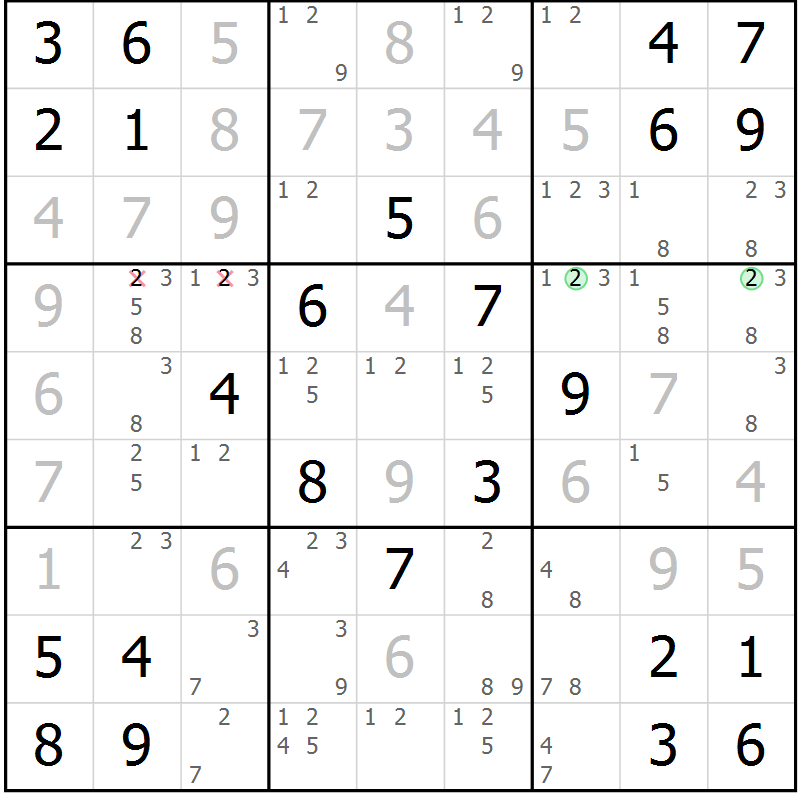 Position des candidats pour la solution de la Gr 6 page 9 du magazine de sudoku Maestro n° 100