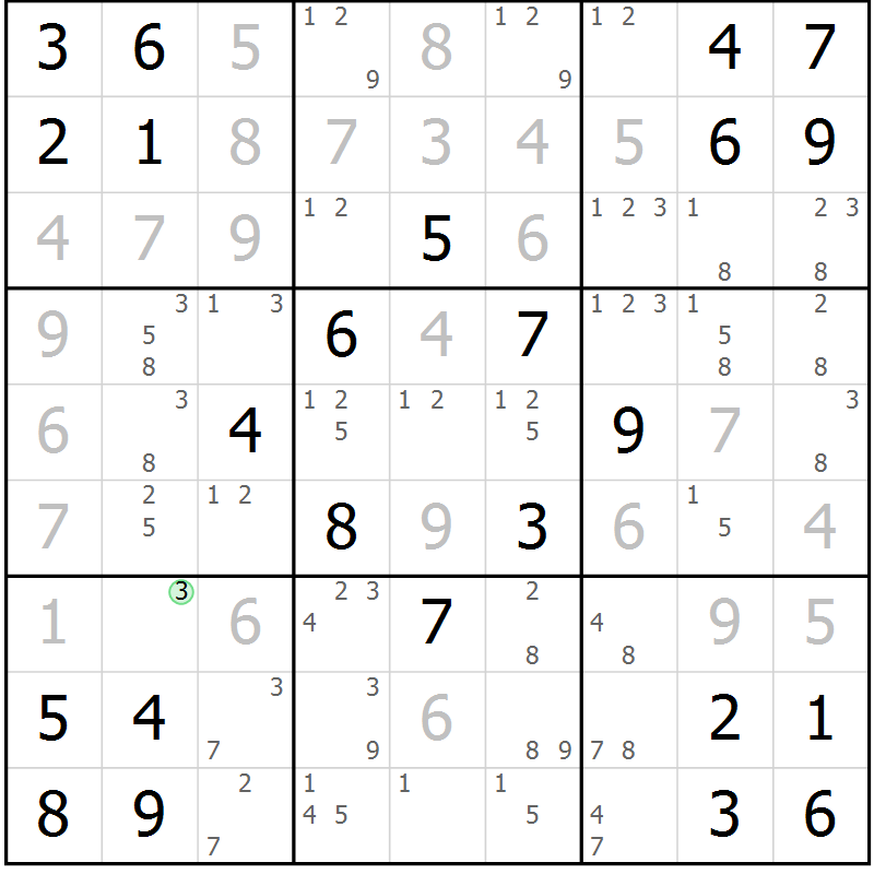 Position des candidats pour la solution de la Gr 6 page 9 du magazine de sudoku Maestro n° 100
