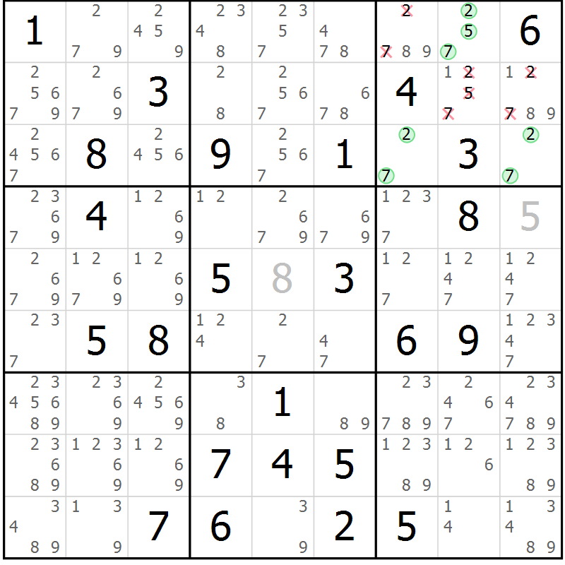 Position des candidats pour la solution de la Gr 60 page 63 du magazine de sudoku Maestro n° 100