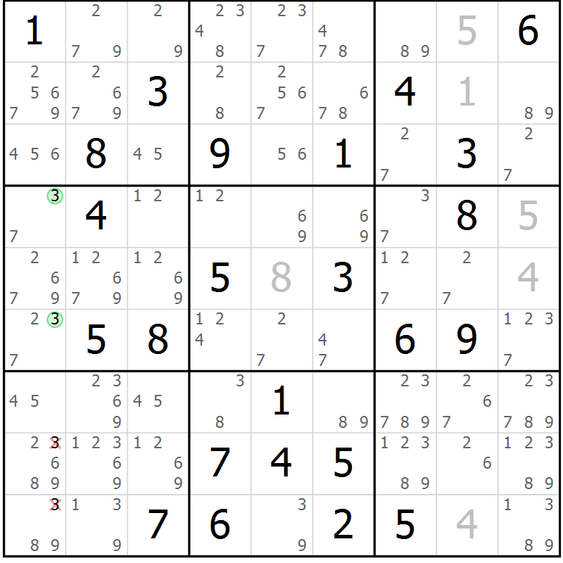 Position des candidats pour la solution de la Gr 60 page 63 du magazine de sudoku Maestro n° 100