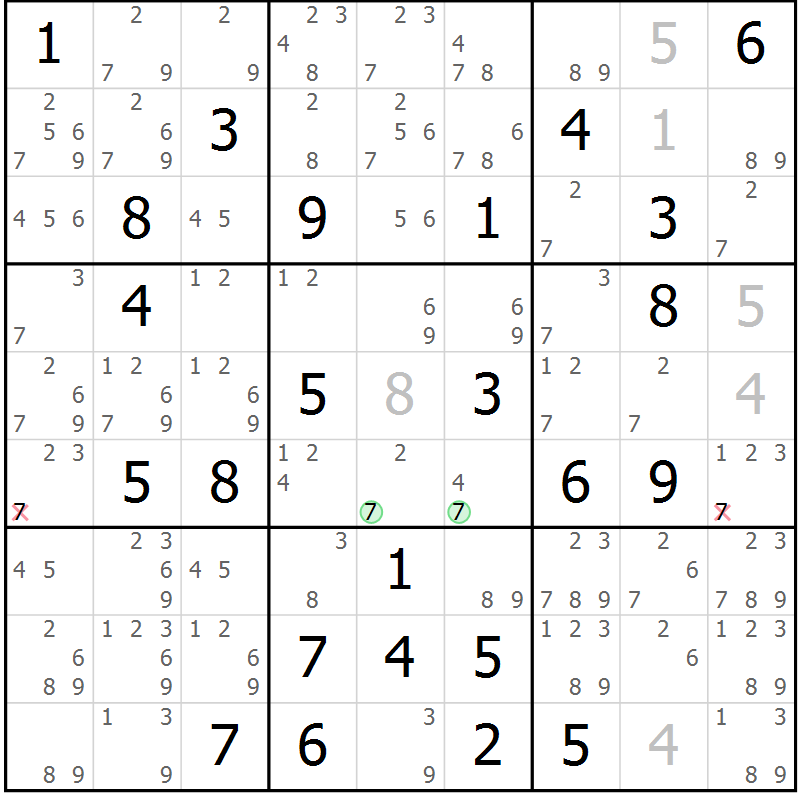 Position des candidats pour la solution de la Gr 60 page 63 du magazine de sudoku Maestro n° 100