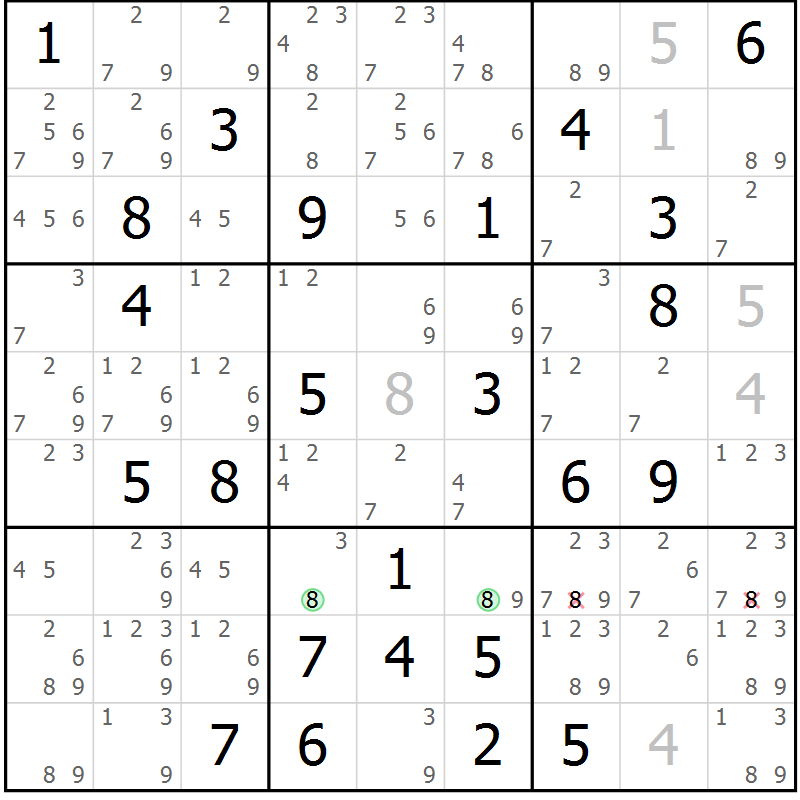 Position des candidats pour la solution de la Gr 60 page 63 du magazine de sudoku Maestro n° 100