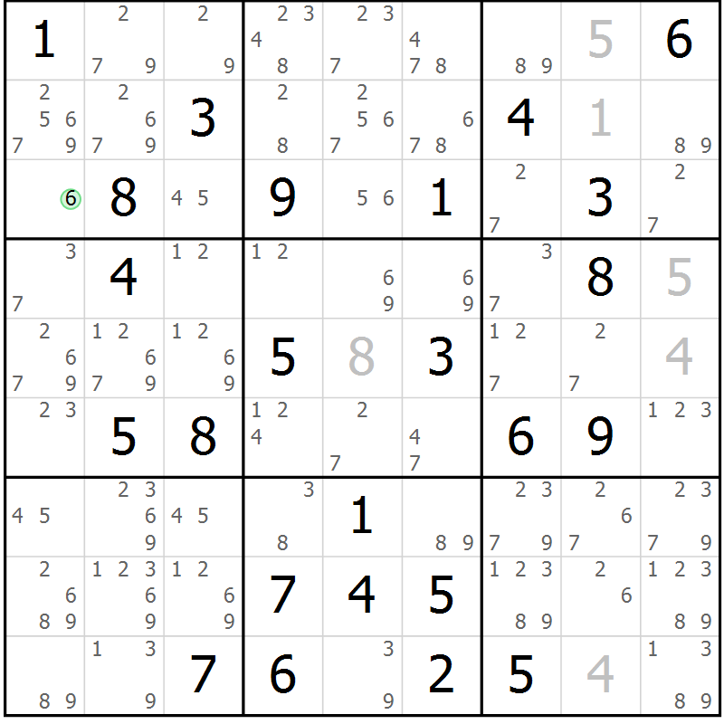 Position des candidats pour la solution de la Gr 60 page 63 du magazine de sudoku Maestro n° 100
