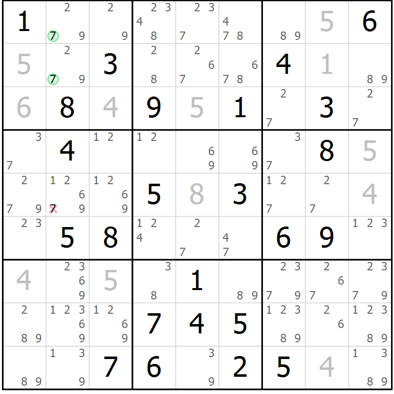 Position des candidats pour la solution de la Gr 60 page 63 du magazine de sudoku Maestro n° 100