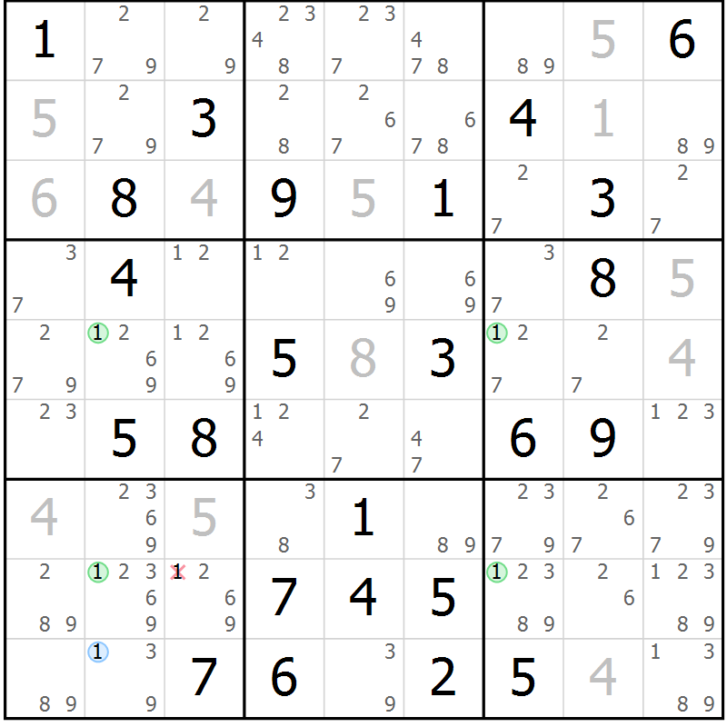 Position des candidats pour la solution de la Gr 60 page 63 du magazine de sudoku Maestro n° 100