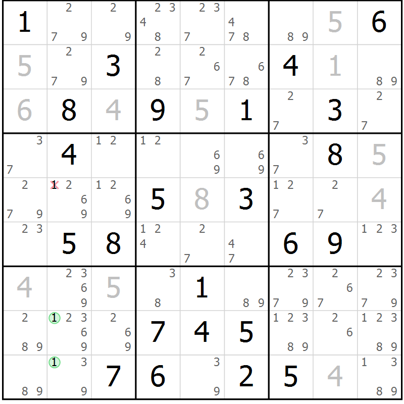 Position des candidats pour la solution de la Gr 60 page 63 du magazine de sudoku Maestro n° 100