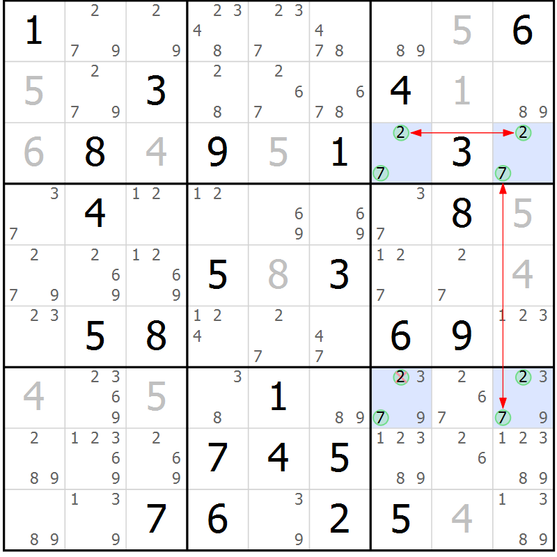 Position des candidats pour la solution de la Gr 60 page 63 du magazine de sudoku Maestro n° 100