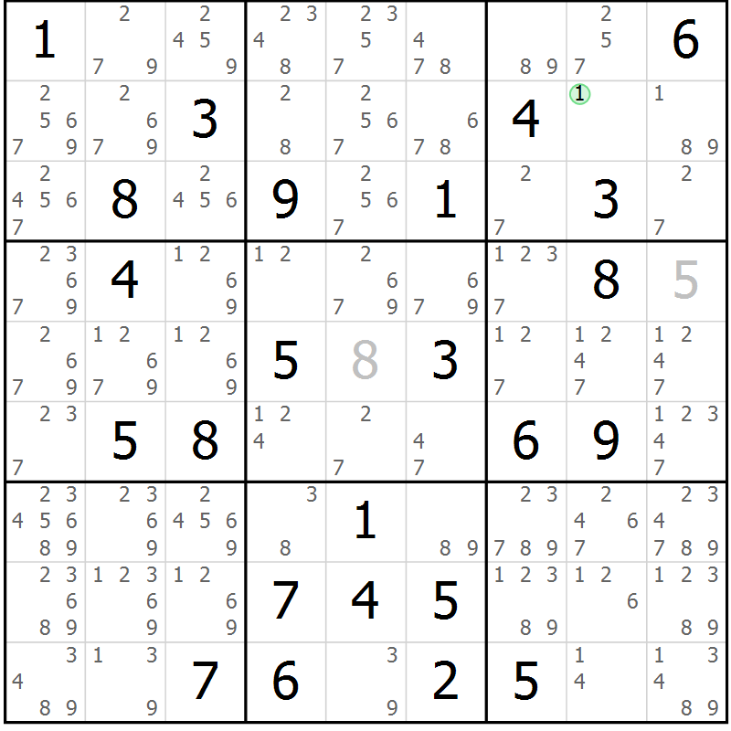 Position des candidats pour la solution de la Gr 60 page 63 du magazine de sudoku Maestro n° 100
