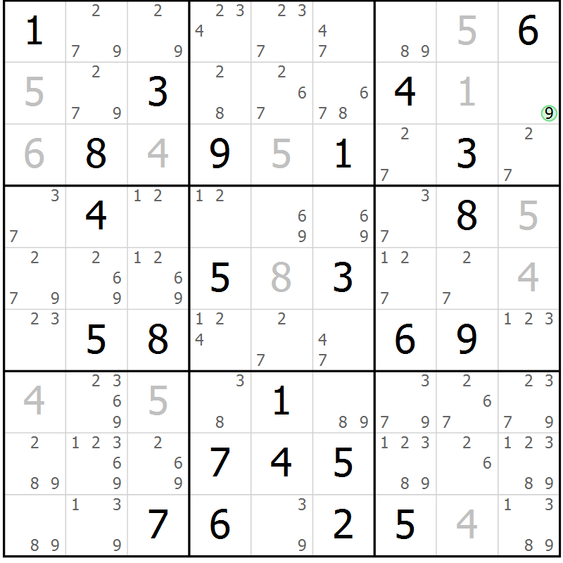 Position des candidats pour la solution de la Gr 60 page 63 du magazine de sudoku Maestro n° 100