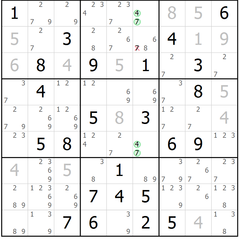 Position des candidats pour la solution de la Gr 60 page 63 du magazine de sudoku Maestro n° 100