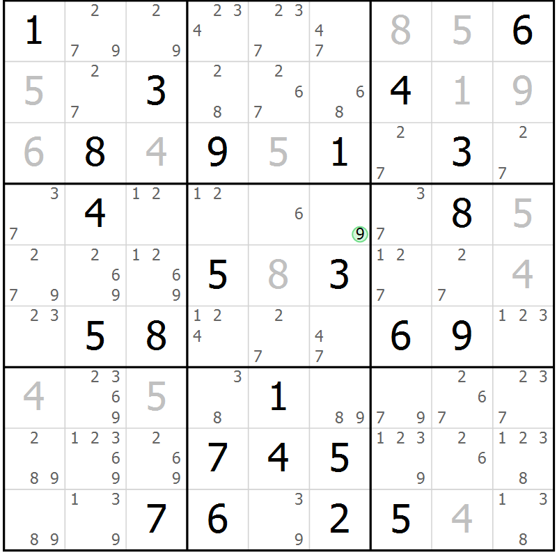 Position des candidats pour la solution de la Gr 60 page 63 du magazine de sudoku Maestro n° 100