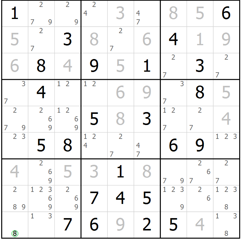 Position des candidats pour la solution de la Gr 60 page 63 du magazine de sudoku Maestro n° 100
