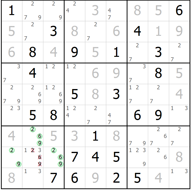 Position des candidats pour la solution de la Gr 60 page 63 du magazine de sudoku Maestro n° 100