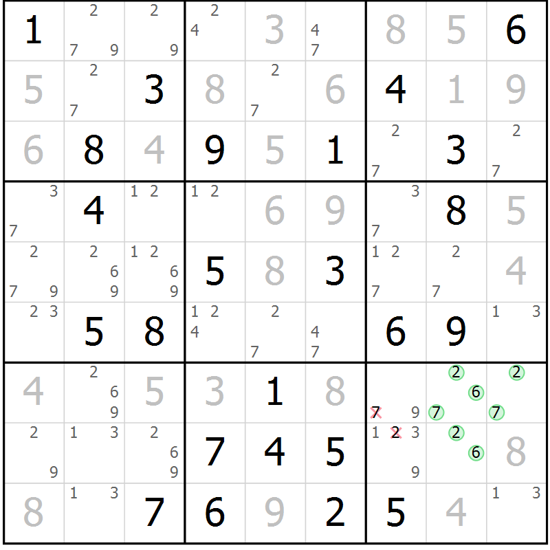 Position des candidats pour la solution de la Gr 60 page 63 du magazine de sudoku Maestro n° 100
