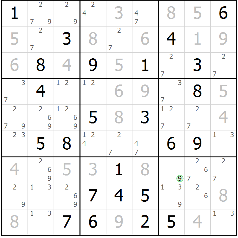 Position des candidats pour la solution de la Gr 60 page 63 du magazine de sudoku Maestro n° 100
