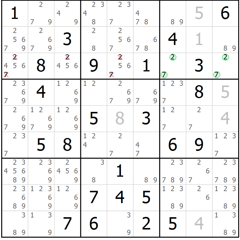 Position des candidats pour la solution de la Gr 60 page 63 du magazine de sudoku Maestro n° 100