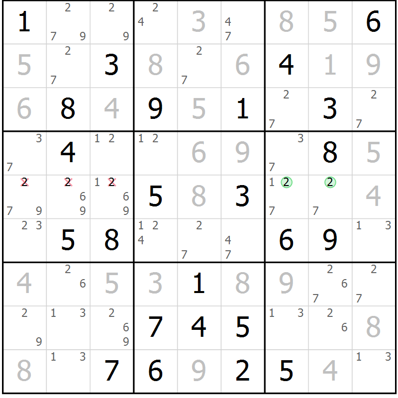 Position des candidats pour la solution de la Gr 60 page 63 du magazine de sudoku Maestro n° 100