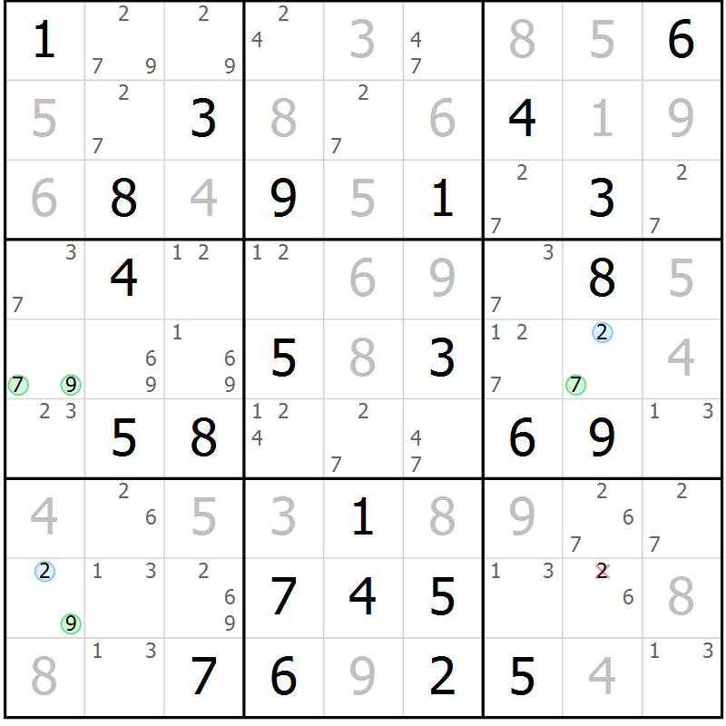 Position des candidats pour la solution de la Gr 60 page 63 du magazine de sudoku Maestro n° 100