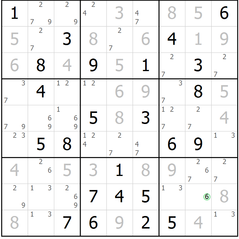 Position des candidats pour la solution de la Gr 60 page 63 du magazine de sudoku Maestro n° 100