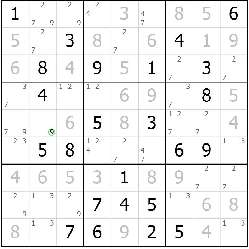 Position des candidats pour la solution de la Gr 60 page 63 du magazine de sudoku Maestro n° 100