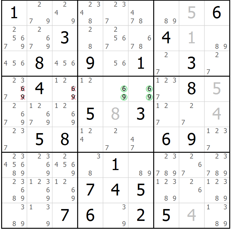 Position des candidats pour la solution de la Gr 60 page 63 du magazine de sudoku Maestro n° 100