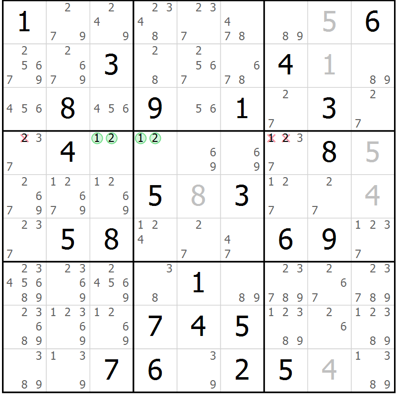Position des candidats pour la solution de la Gr 60 page 63 du magazine de sudoku Maestro n° 100