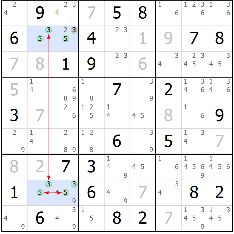 Position des candidats pour la solution de la Gr 61 page 64 du magazine de sudoku Maestro n° 100