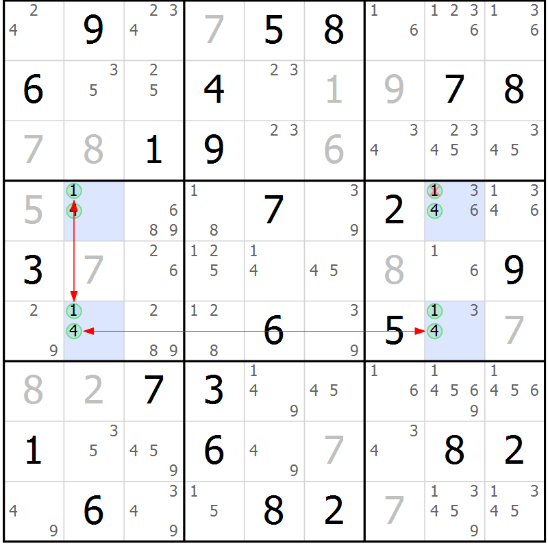 Position des candidats pour la solution de la Gr 61 page 64 du magazine de sudoku Maestro n° 100