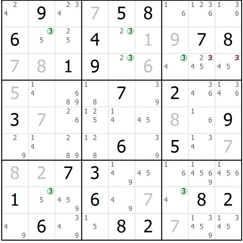Position des candidats pour la solution de la Gr 61 page 64 du magazine de sudoku Maestro n° 100