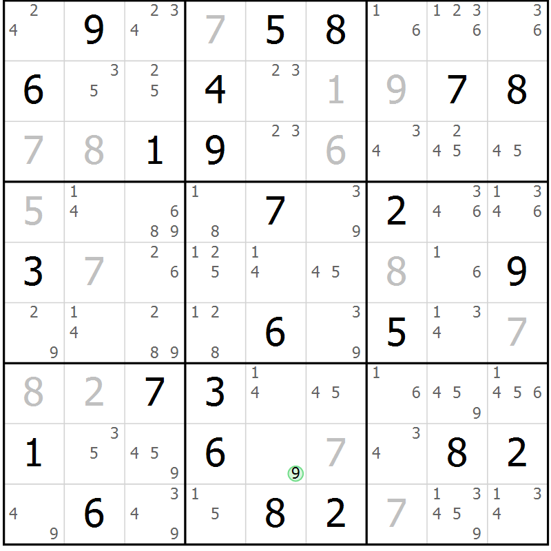Position des candidats pour la solution de la Gr 61 page 64 du magazine de sudoku Maestro n° 100