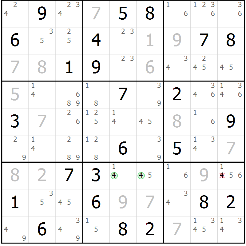 Position des candidats pour la solution de la Gr 61 page 64 du magazine de sudoku Maestro n° 100
