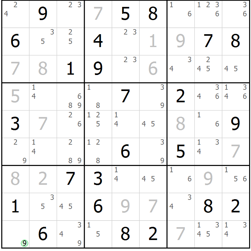 Position des candidats pour la solution de la Gr 61 page 64 du magazine de sudoku Maestro n° 100
