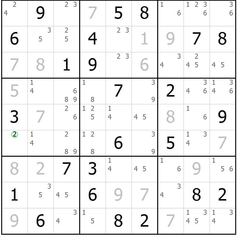 Position des candidats pour la solution de la Gr 61 page 64 du magazine de sudoku Maestro n° 100