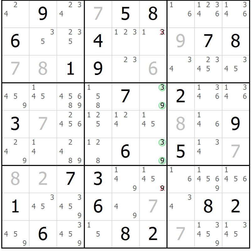 Position des candidats pour la solution de la Gr 61 page 64 du magazine de sudoku Maestro n° 100