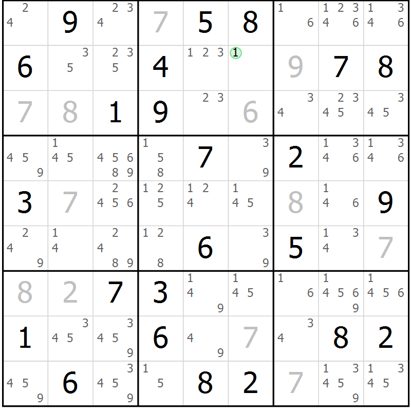 Position des candidats pour la solution de la Gr 61 page 64 du magazine de sudoku Maestro n° 100
