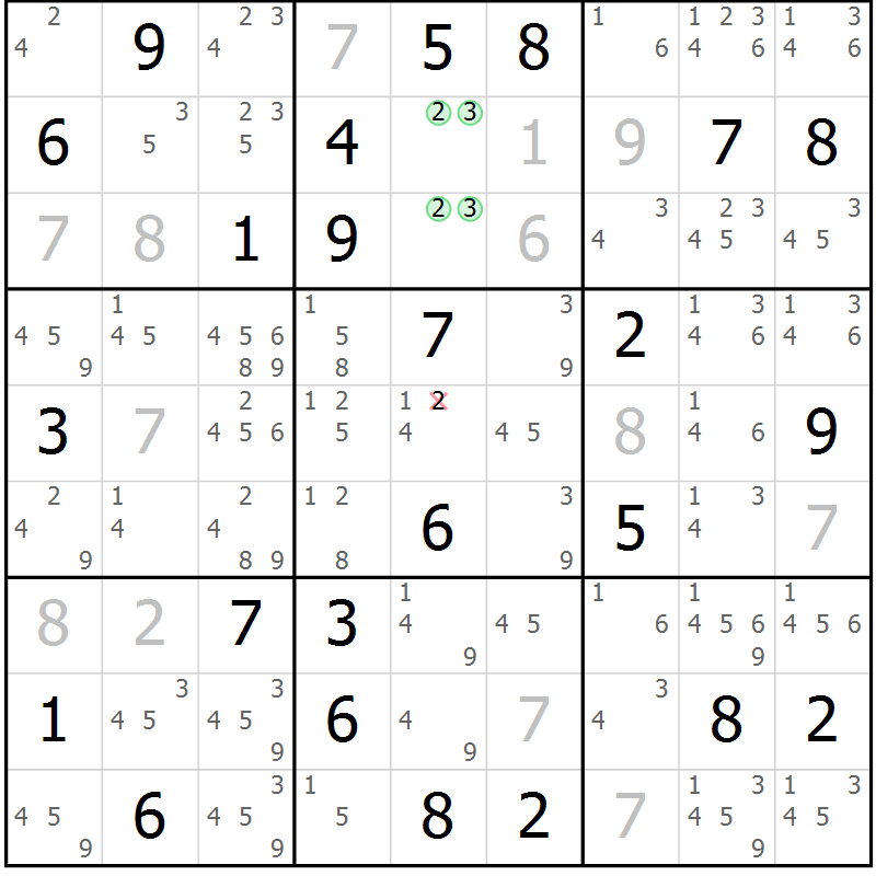 Position des candidats pour la solution de la Gr 61 page 64 du magazine de sudoku Maestro n° 100
