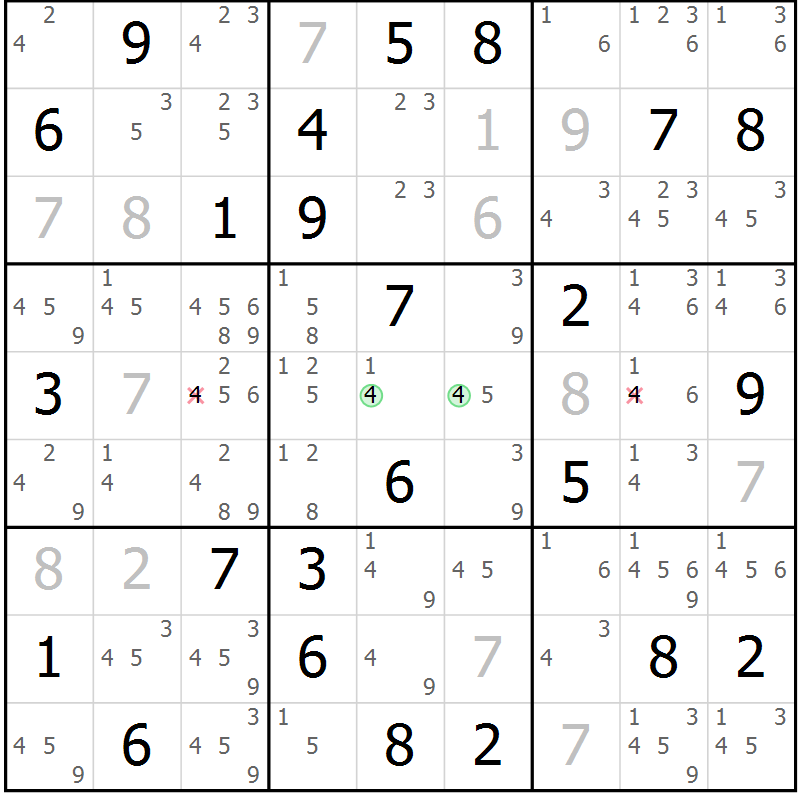 Position des candidats pour la solution de la Gr 61 page 64 du magazine de sudoku Maestro n° 100
