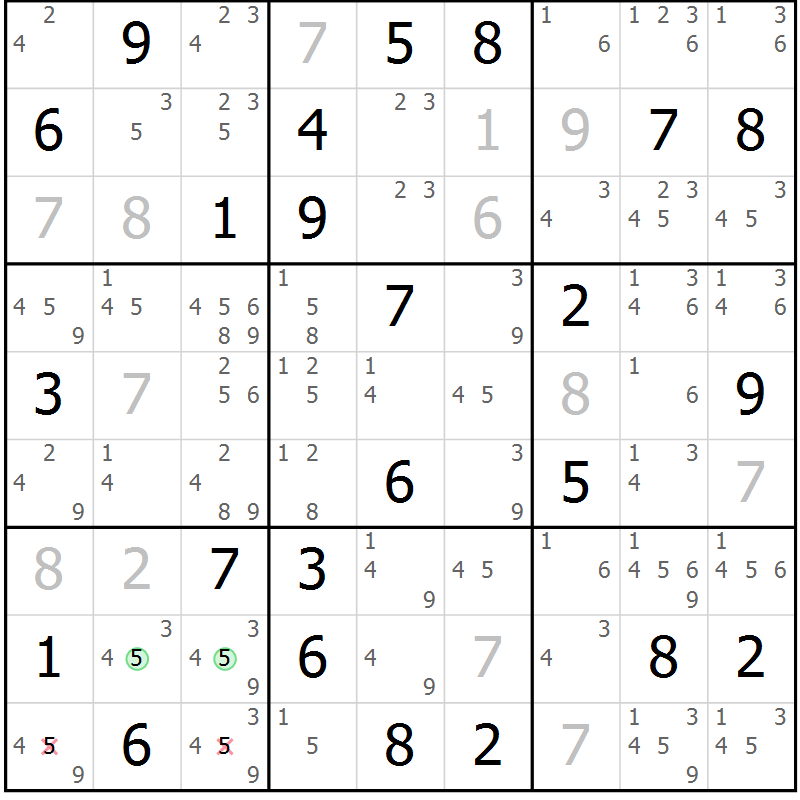 Position des candidats pour la solution de la Gr 61 page 64 du magazine de sudoku Maestro n° 100