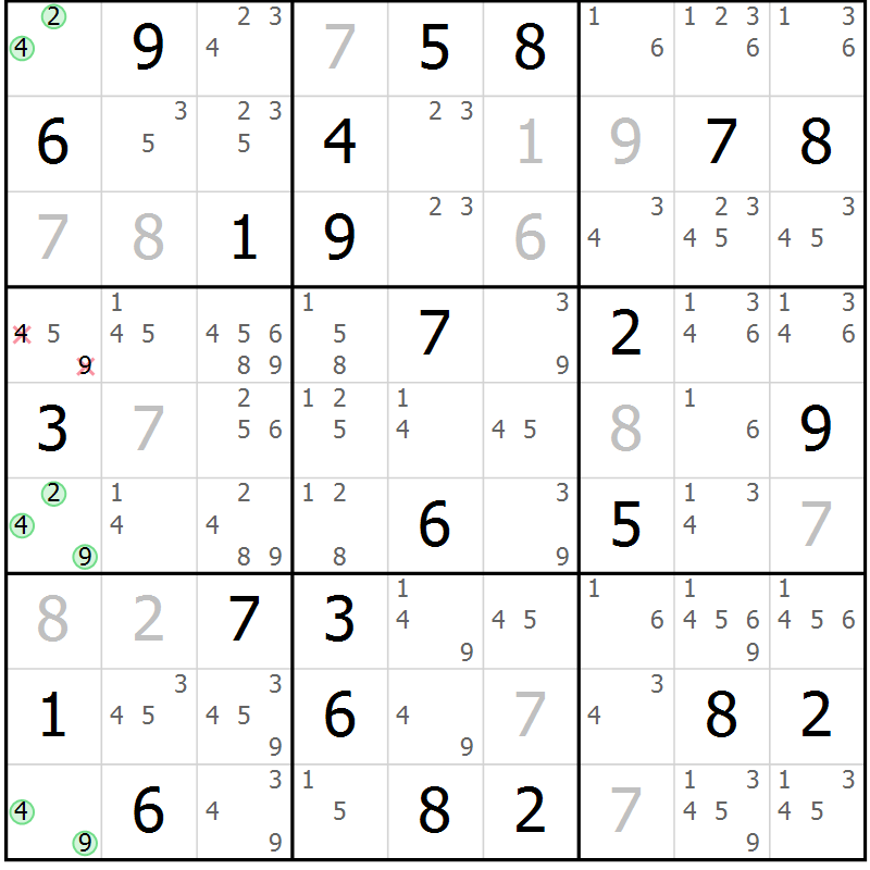 Position des candidats pour la solution de la Gr 61 page 64 du magazine de sudoku Maestro n° 100