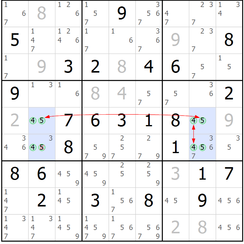 Position des candidats pour la solution de la Gr 62 page 65 du magazine de sudoku Maestro n° 100