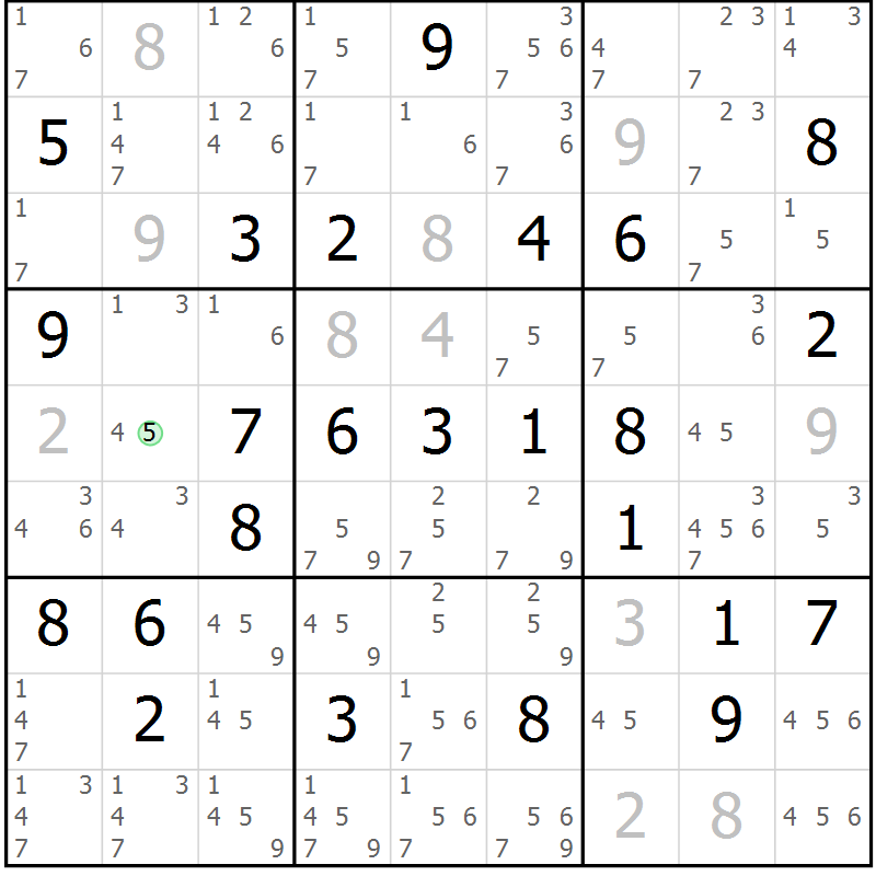Position des candidats pour la solution de la Gr 62 page 65 du magazine de sudoku Maestro n° 100